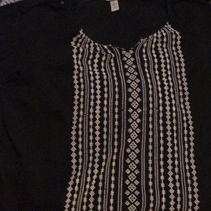 Black cotton white embroidery top